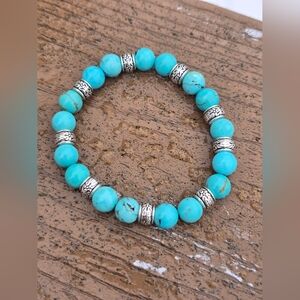 Real Blue Magnesite and Silver Toned Beaded Bracelet